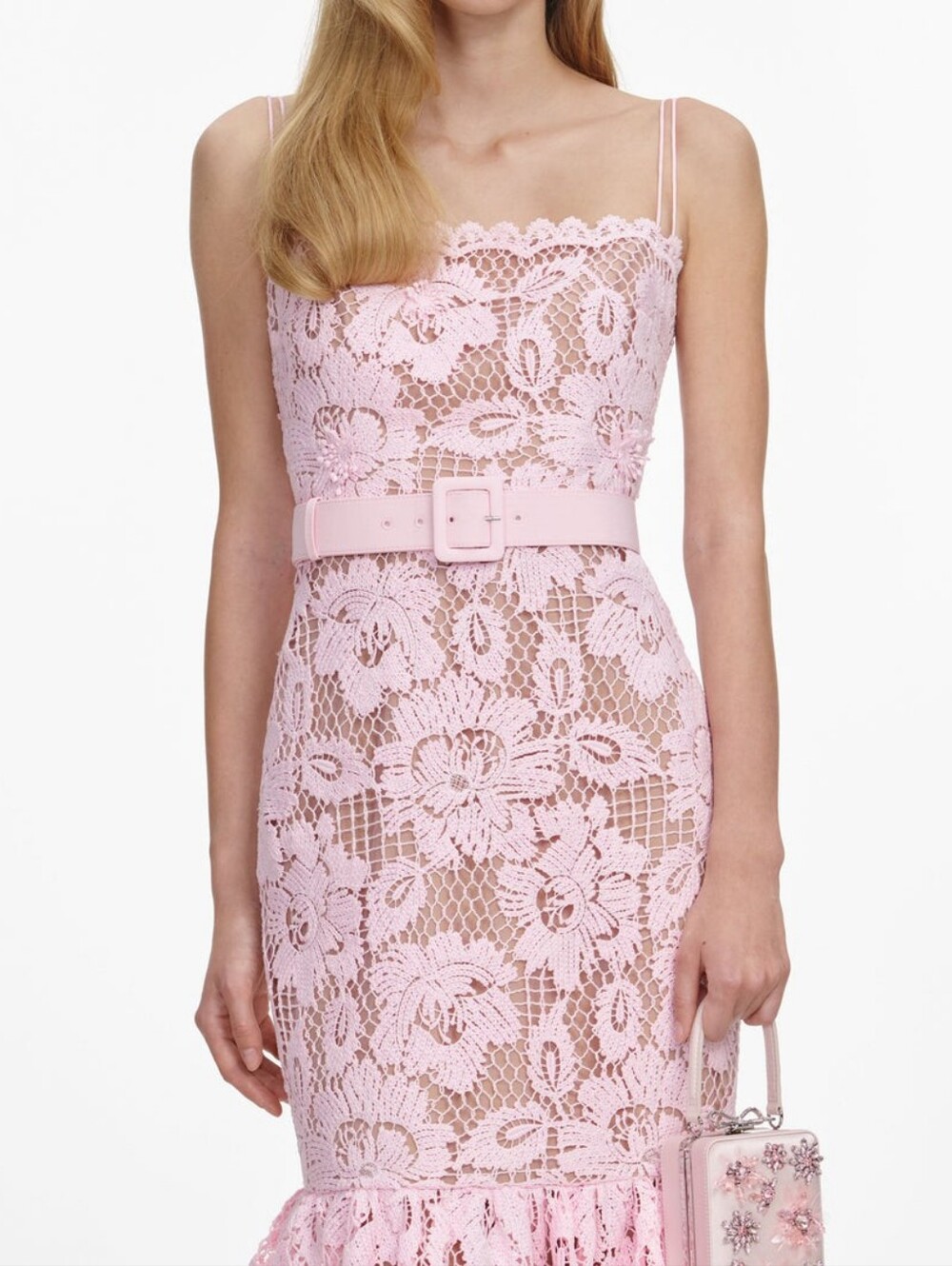 Self Portrait Pink Crochet Lace Midi Dress - Picture 3 of 7